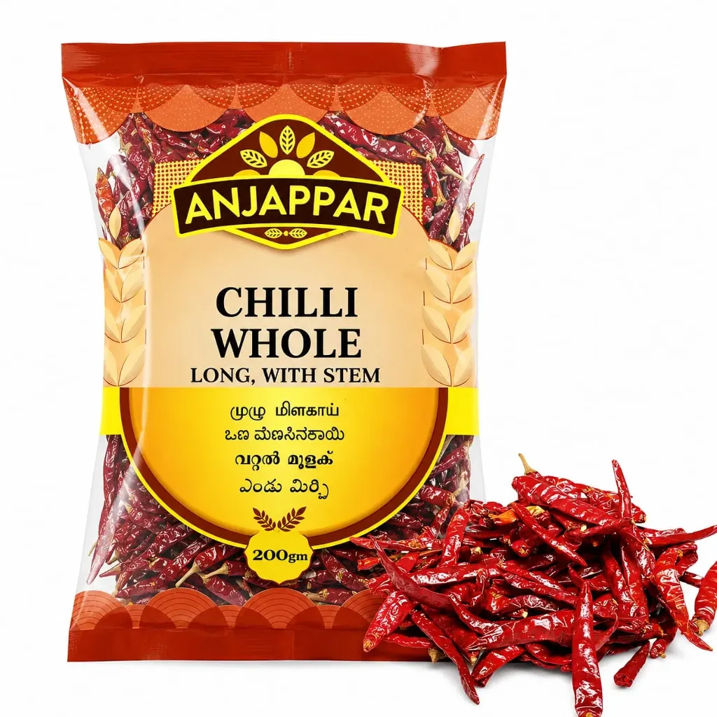 [4019041007776] ANJAPPAR DRIED CHILLI WHOLE (WITH
STEM) 200g