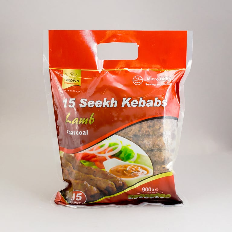 Crown Frozen Seekh Kebab Lamb Green Chilli 15 Pieces Halal 1 kg